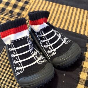 Kids Black and White Sock Shoes with Red Trim